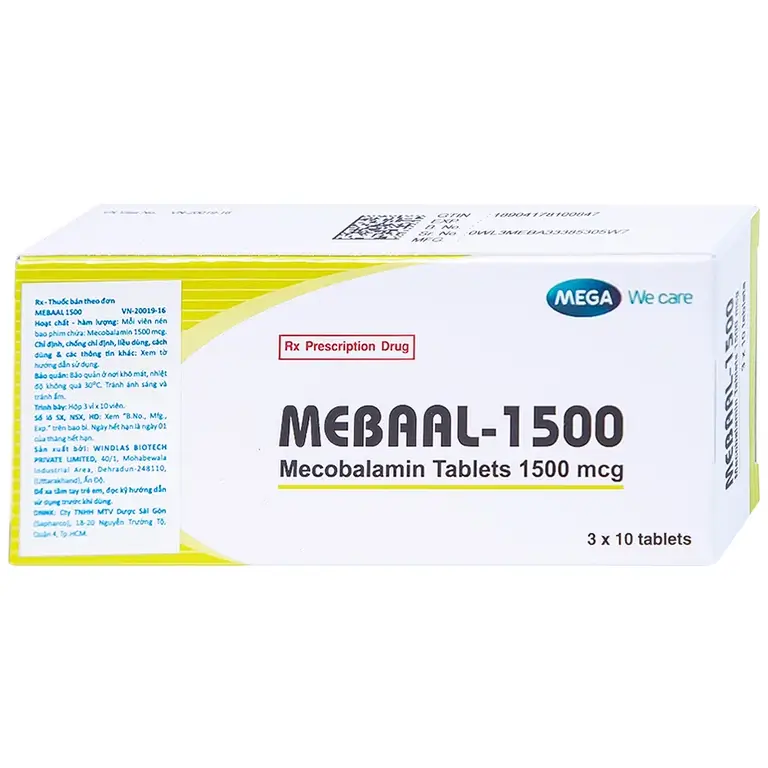Viên nén Mebaal-1500 MEGA We Care điều trị các bệnh lý thần kinh ngoại biên (3 vỉ x 10 viên)
