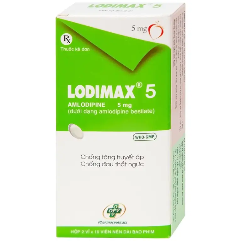 Viên nén Lodimax 5 OPV Pharma chống tăng huyết áp, đau thắt ngực (2 vỉ x 10 viên)