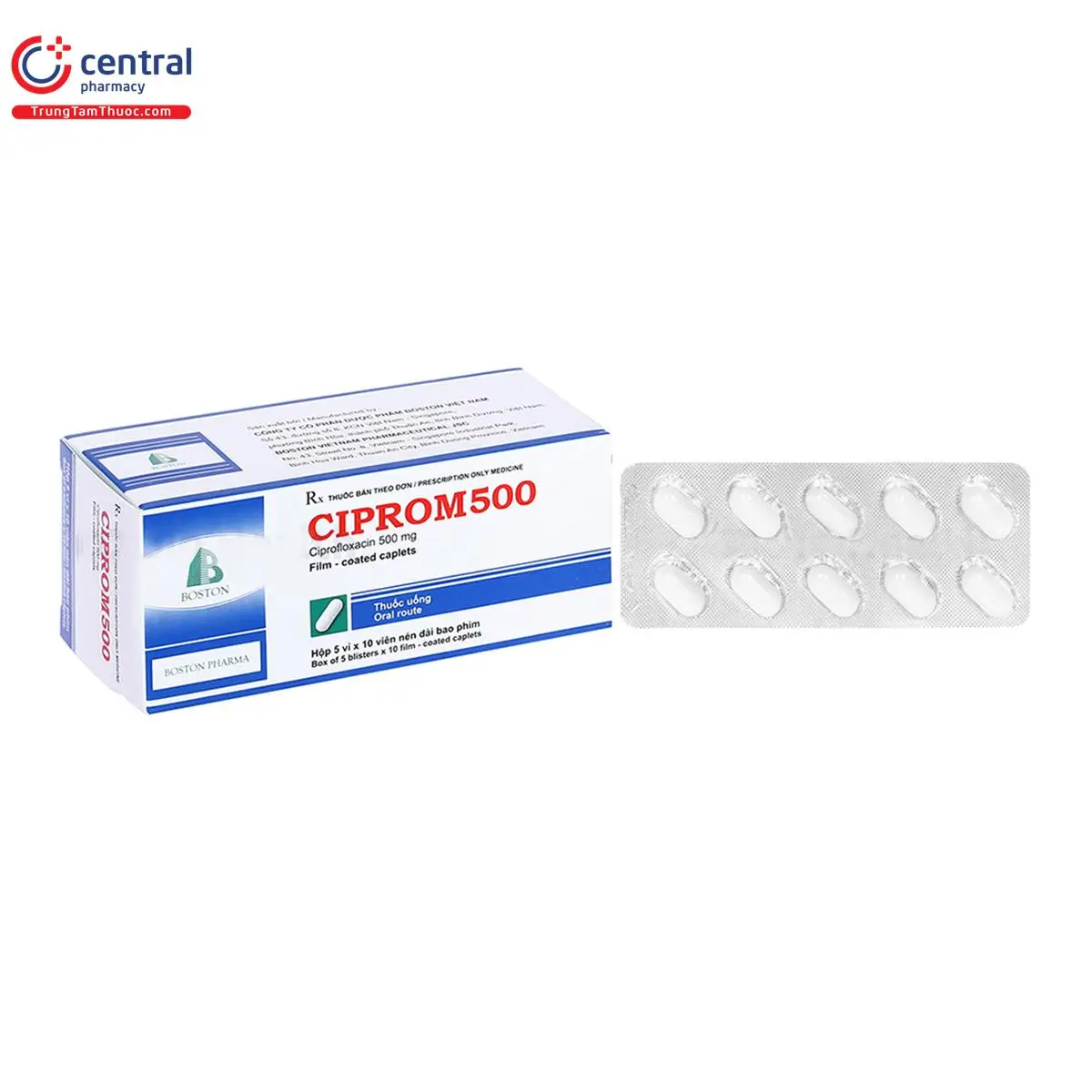Ciprom 500 Boston điều trị nhiễm khuẩn bệnh viện nặng, nhiễm trùng mắt, bệnh than, viêm ruột vi khuẩn nặng, viêm tuyến tiền liệt