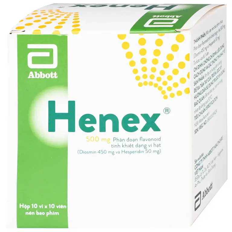 Thuốc Henex 500mg Abbott điều trị suy tĩnh mạch - mạch bạch huyết, cơn trĩ cấp (10 vỉ x 10 viên)
