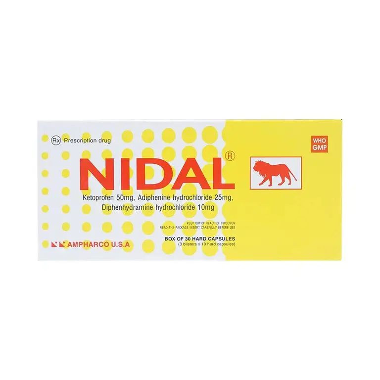 Viên nang cứng Nidal Ampharco giảm đau do co thắt cơ trơn, bàng quang (3 vỉ x 10 viên)