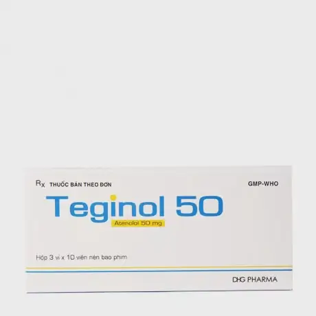 Viên nén Teginol 50mg điều trị tăng huyết áp, đau thắt ngực (3 vỉ x 10 viên)