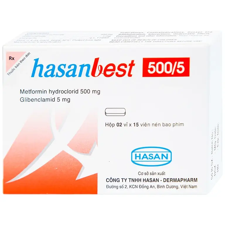 Thuốc Hasanbest 500/5 Hasan điều trị đái tháo đường típ 2 (2 vỉ x 15 viên)