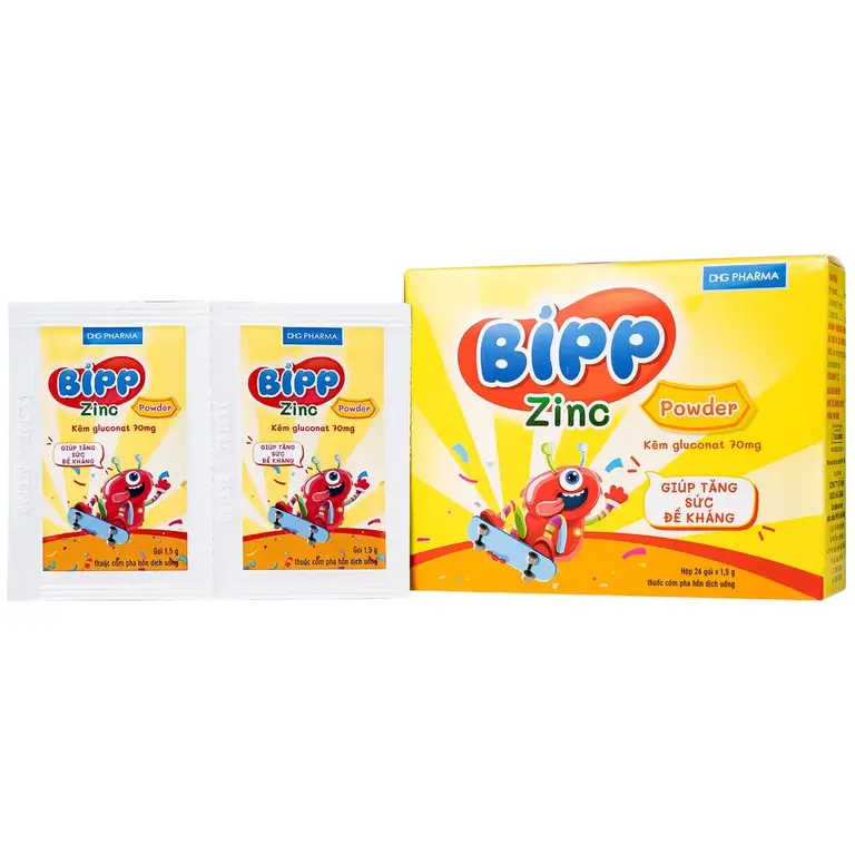 Thuốc Bipp zinc powder 70mg DHG giúp bổ sung kẽm, tăng cường sức để kháng cho trẻ em (24 gói x 1.5g)
