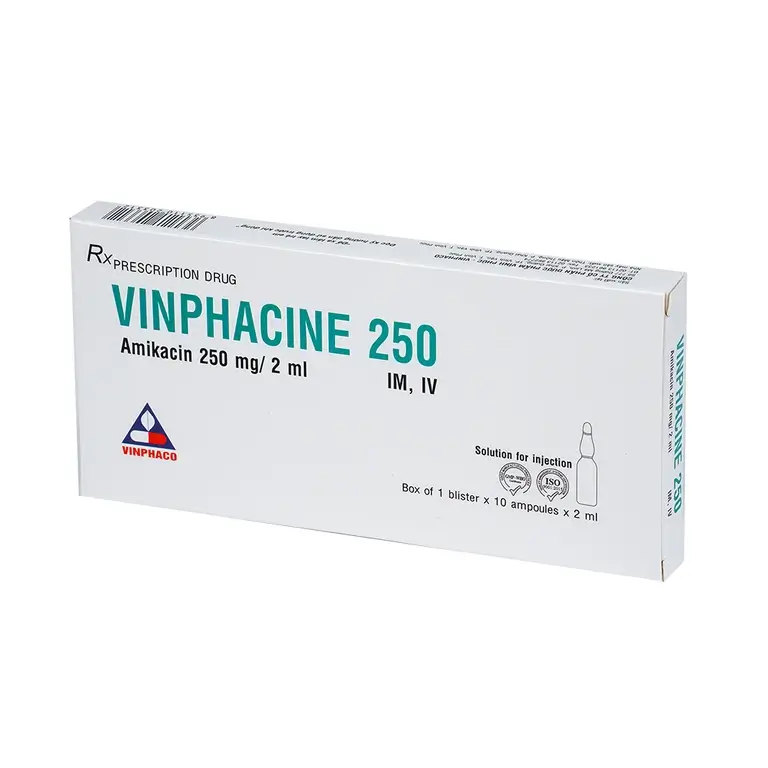 Dung dịch tiêm Vinphacine 250 Vinphaco điều trị nhiễm khuẩn đường hô hấp, đường tiết niệu (1 vỉ x 10 ống)