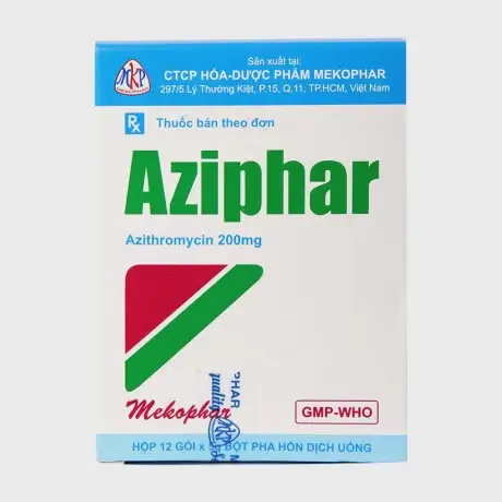 Bột pha uống Aziphar 200mg điều trị nhiễm khuẩn đường hô hấp (hộp 12 gói)