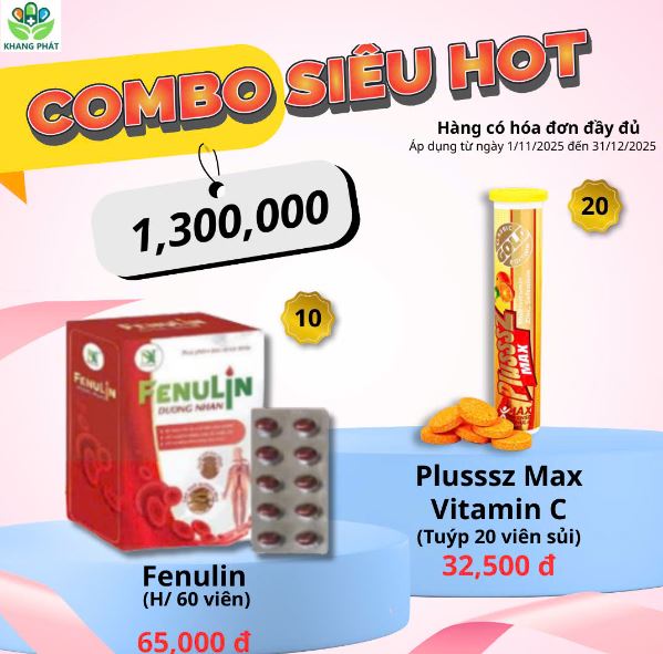 COMBO SIÊU HOT Viên bổ máu Fenulin và Viên sủi Plusssz Max Vitamin C