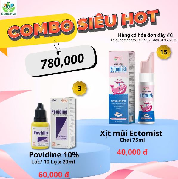 COMBO SIÊU HOT Xịt mũi Ectomist và Dung dịch sát khuẩn Povidine 10%