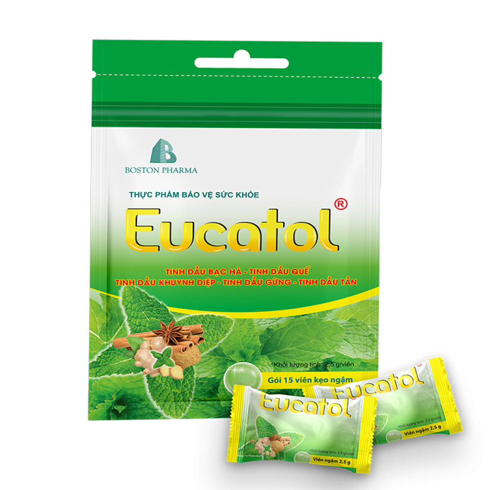 Túi zip kẹo ngậm Eucatol giúp giảm ho và rát họng   
