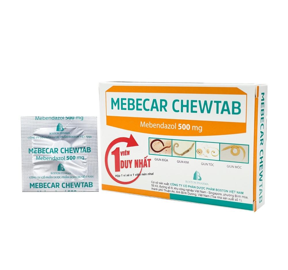 Mebecar Chewtab giúp tẩy sạch các loại giun đường ruột thường gặp
