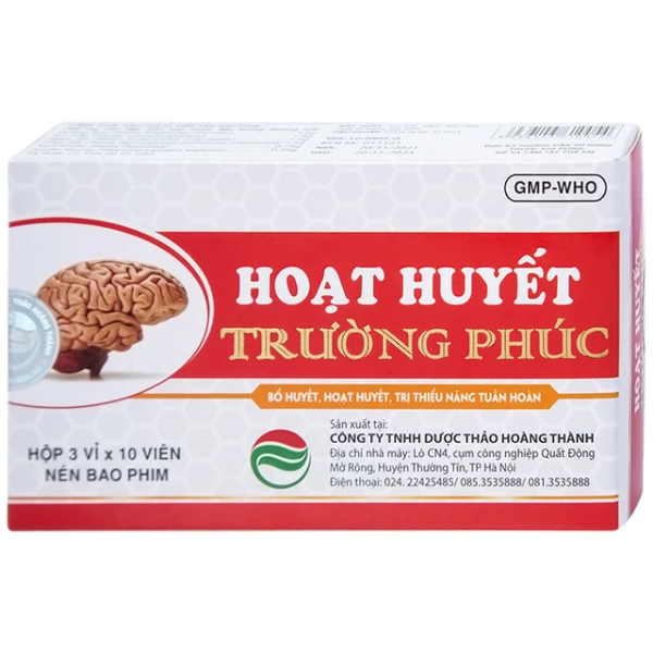Thuốc bổ huyết, hoạt huyết, trị thiểu năng tuần hoàn Hoạt Huyết Trường Phúc (Hộp 3 vỉ x 10 viên)