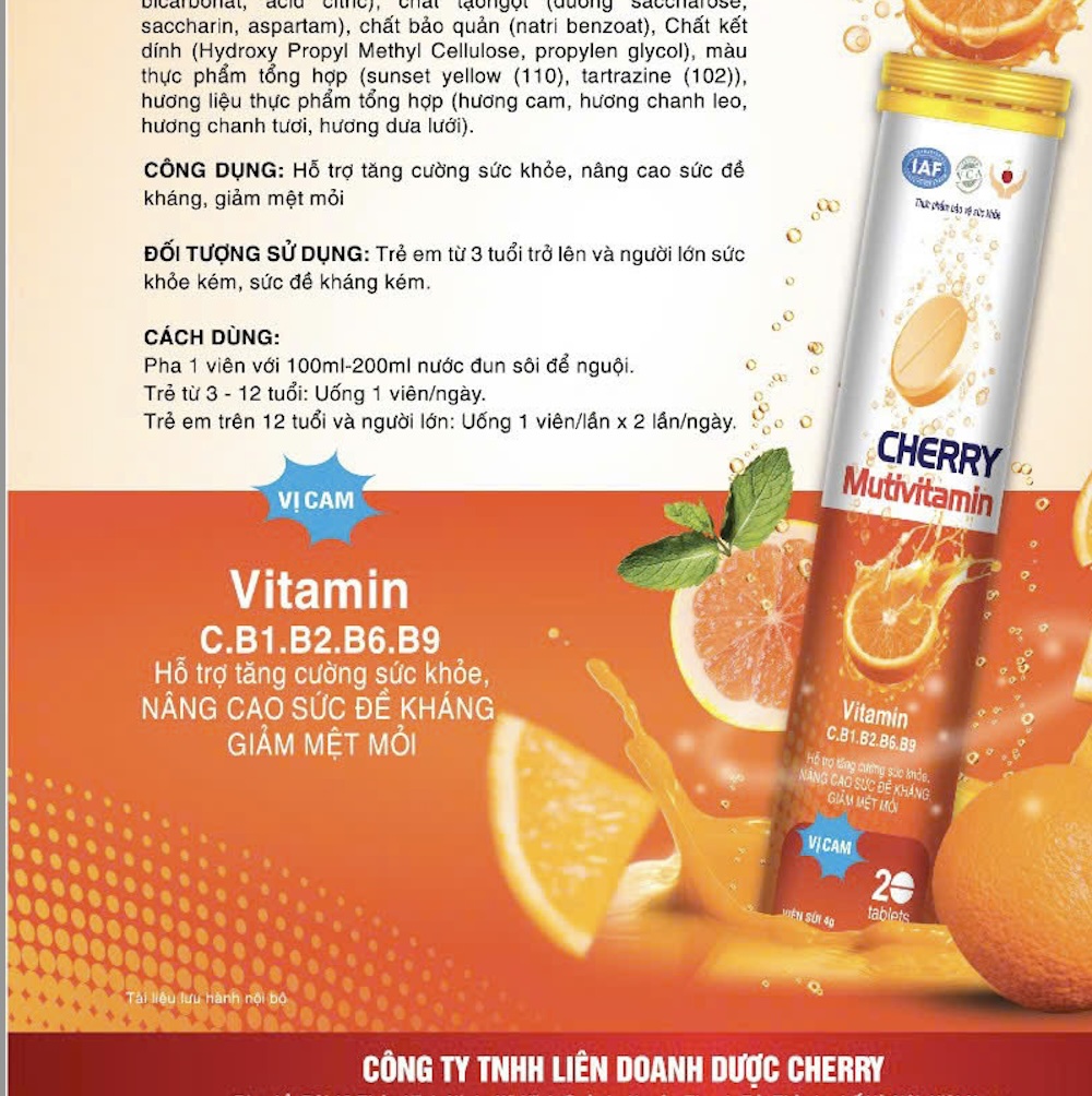 Cherry Multivitamin viên sủi tăng sức đề kháng