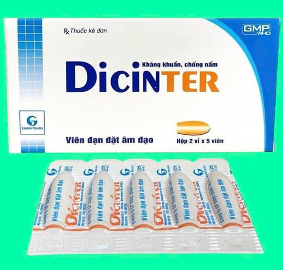 Viên đặt Dicinter điều trị viêm nhiễm âm đạo do nấm vi khuẩn sinh mủ