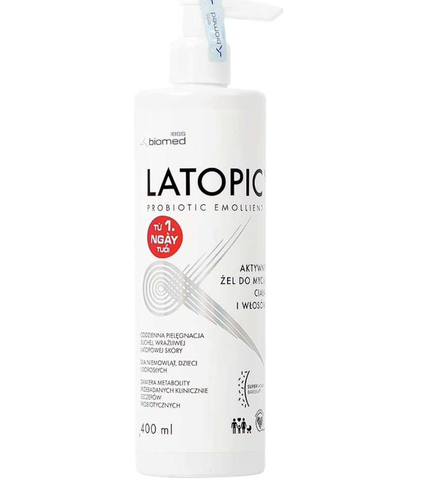 Gel tắm gội cho da kích ứng Latopic Probiotic Emollient Active 400ml