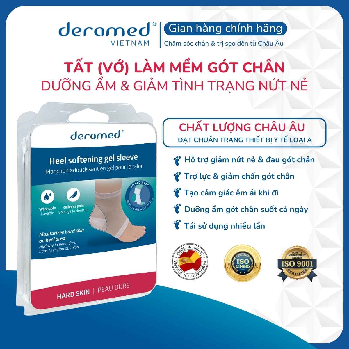 TẤT (VỚ) SILICONE LÀM MỀM GÓT CHÂN DERAMED