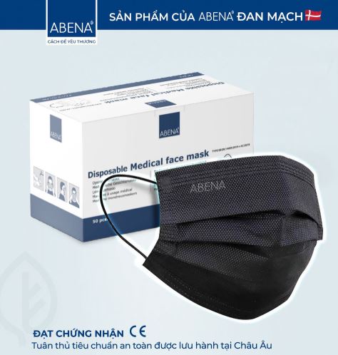 Khẩu trang y tế 3 lớp Abena kháng khuẩn mỏng nhẹ chống khói bụi vi khuẩn (Hộp 50 cái)