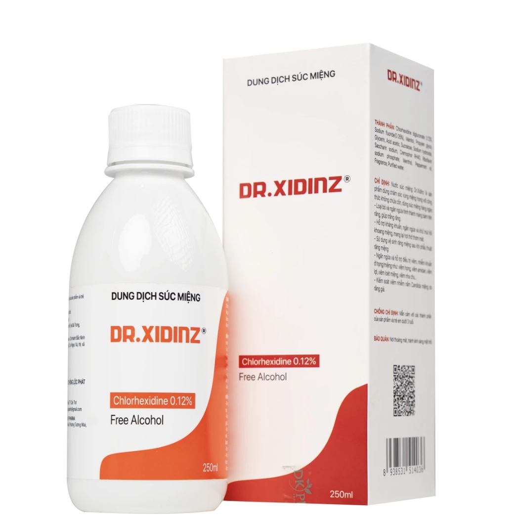 Nước súc miệng Dr.Xidinz chai 250ml hỗ trợ giảm viêm họng