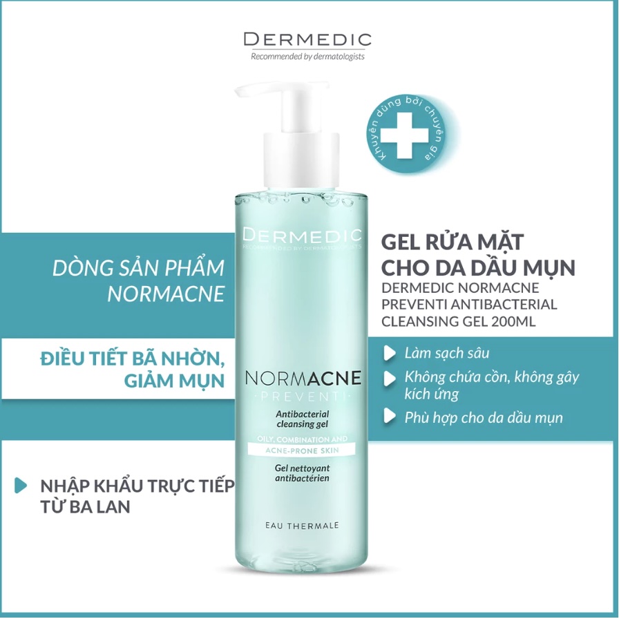 Sữa Rửa Mặt Kiềm Dầu Giảm Mụn Dermedic Normacne Preventi Antibacterial Cleansing Gel 500ml