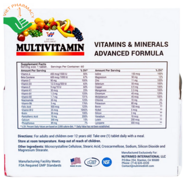 Multivitamin Nutrimed 60 Viên – Bổ Sung Vitamin Và Khoáng Chất Hỗ Trợ Tăng Cường Sức Khỏe Toàn Diện