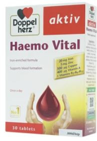 Viên uống Haemo Vital Doppelherz Aktiv phòng chống thiếu máu do thiếu sắt (2 vỉ x 15 viên)