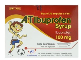 Siro A.T Ibuprofen 100mg An Thiên giảm đau, kháng viêm, hạ sốt (30 ống x 5ml)