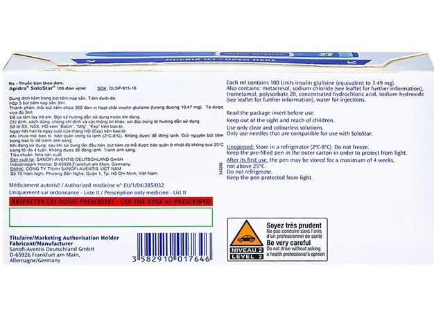 Bút Tiêm Apidra Solostar Insulin Glulisine 300iu Sanofi