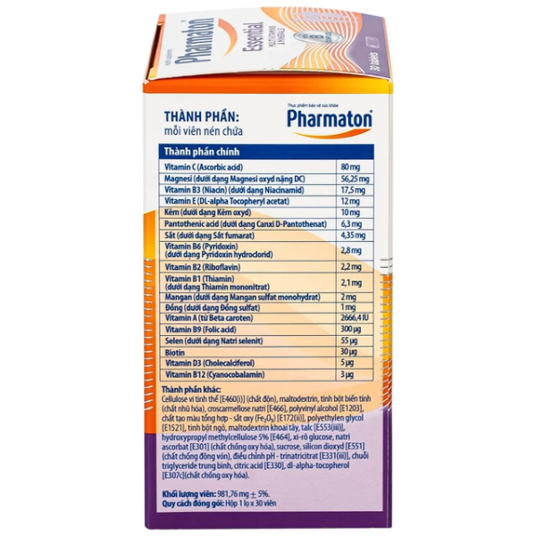 Pharmaton Essential Multivitamins Minerals hỗn hợp Vitamin và khoáng chất, tăng cường sức khỏe (30 viên)