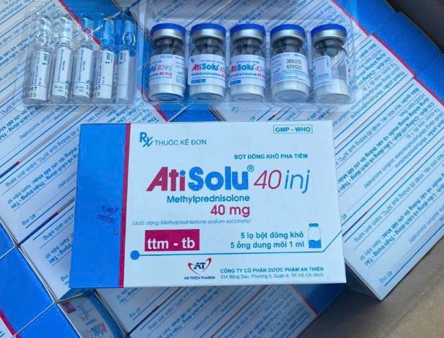 Atisolu 40 inj (Methylprednisolon) – Thuốc giảm đau kháng viêm hiệu quả (Hộp 5 ống dung môi + 5 lọ bột khô)