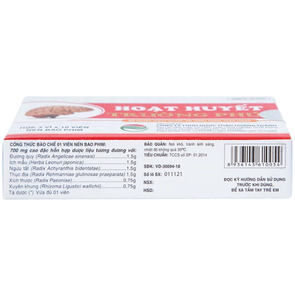 Thuốc bổ huyết, hoạt huyết, trị thiểu năng tuần hoàn Hoạt Huyết Trường Phúc (Hộp 3 vỉ x 10 viên)