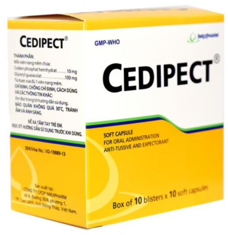 Thuốc Cedipect Imexpharm điều trị ho, long đờm (10 vỉ x 10 viên)