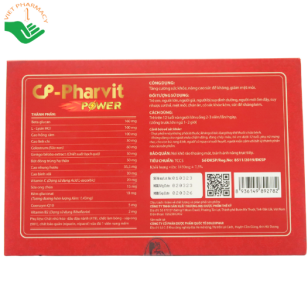 Viên uống CP-Pharvit Power giảm mệt mỏi (hộp 60 viên)